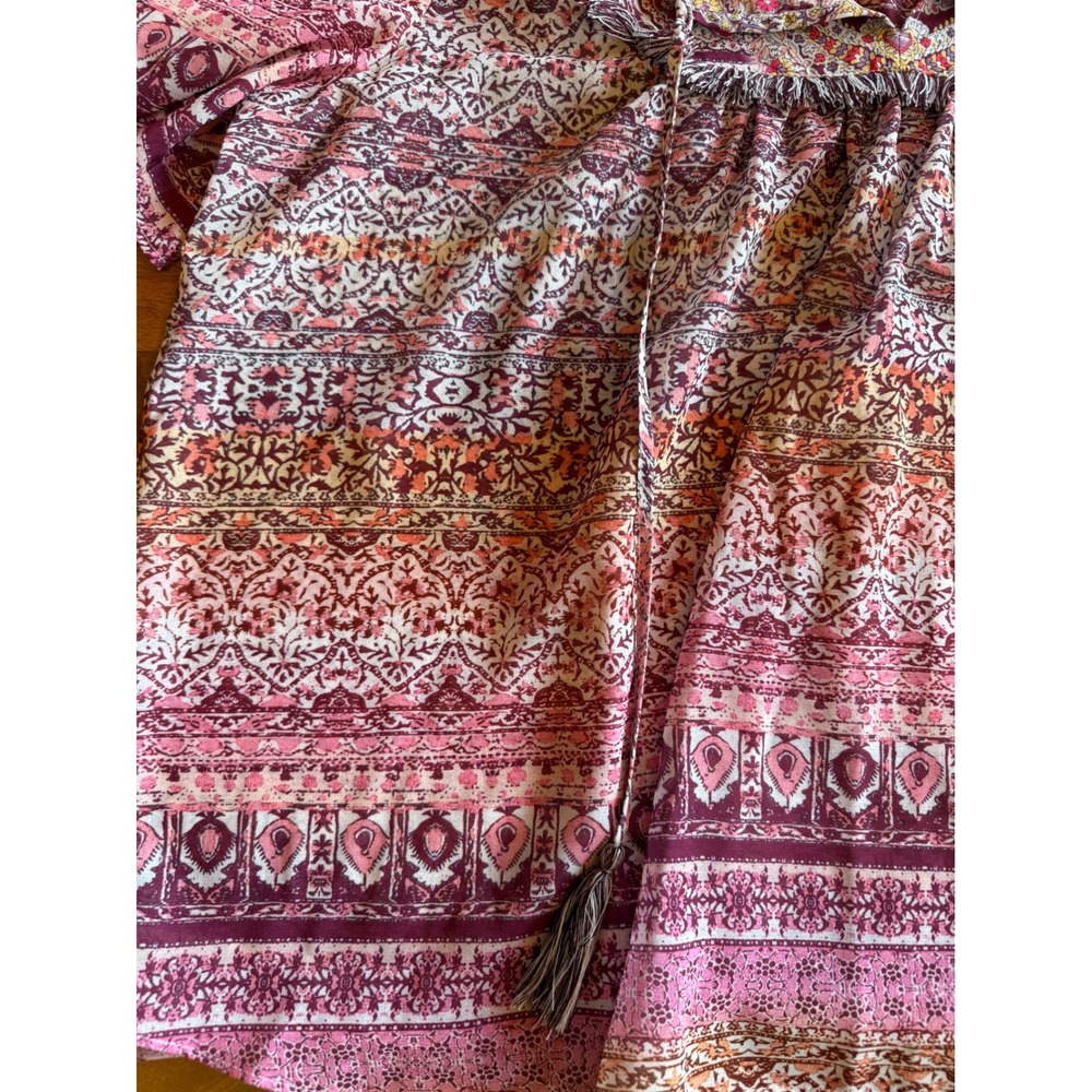 Farmers Market Blouse Womens 2X Coral Excellent Boho Fringe Tassel Paisley Top - Picture 2 of 5